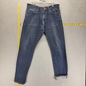 Selvedge Jeans Mens Blue SPAO Medium Wash‎ Zip Fly Whiskers Tapered Fits 32x30